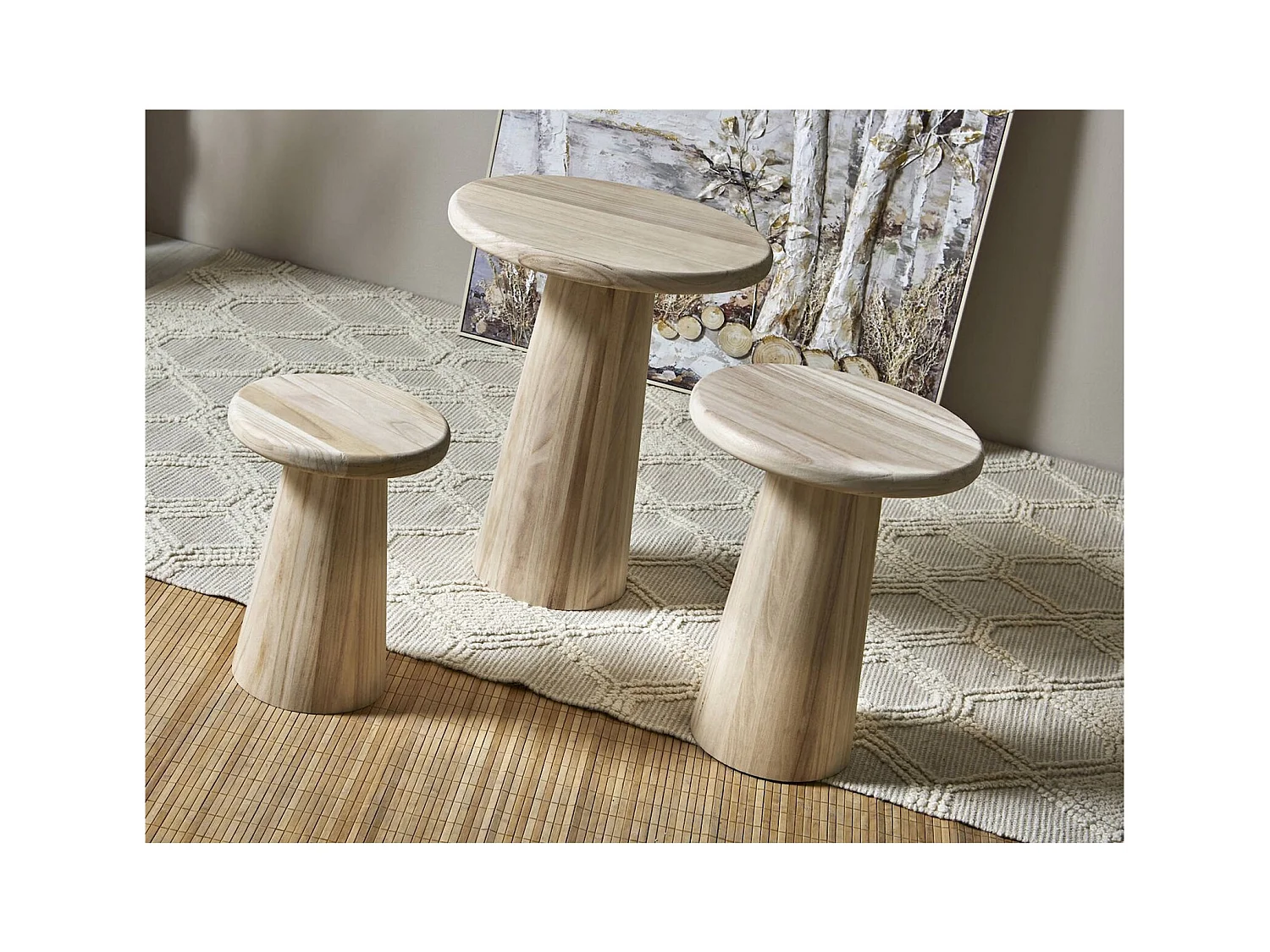 Table basse ronde en bois naturel paulownia design épuré