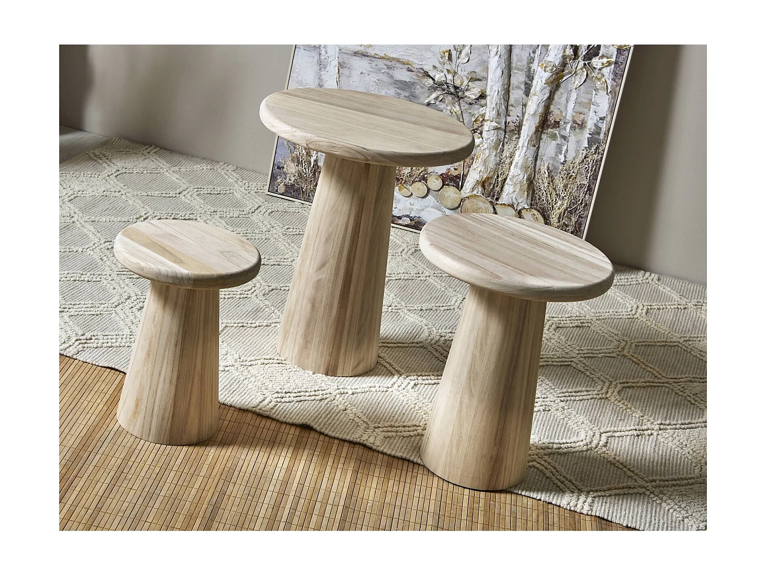 Table basse ronde en bois naturel paulownia design épuré