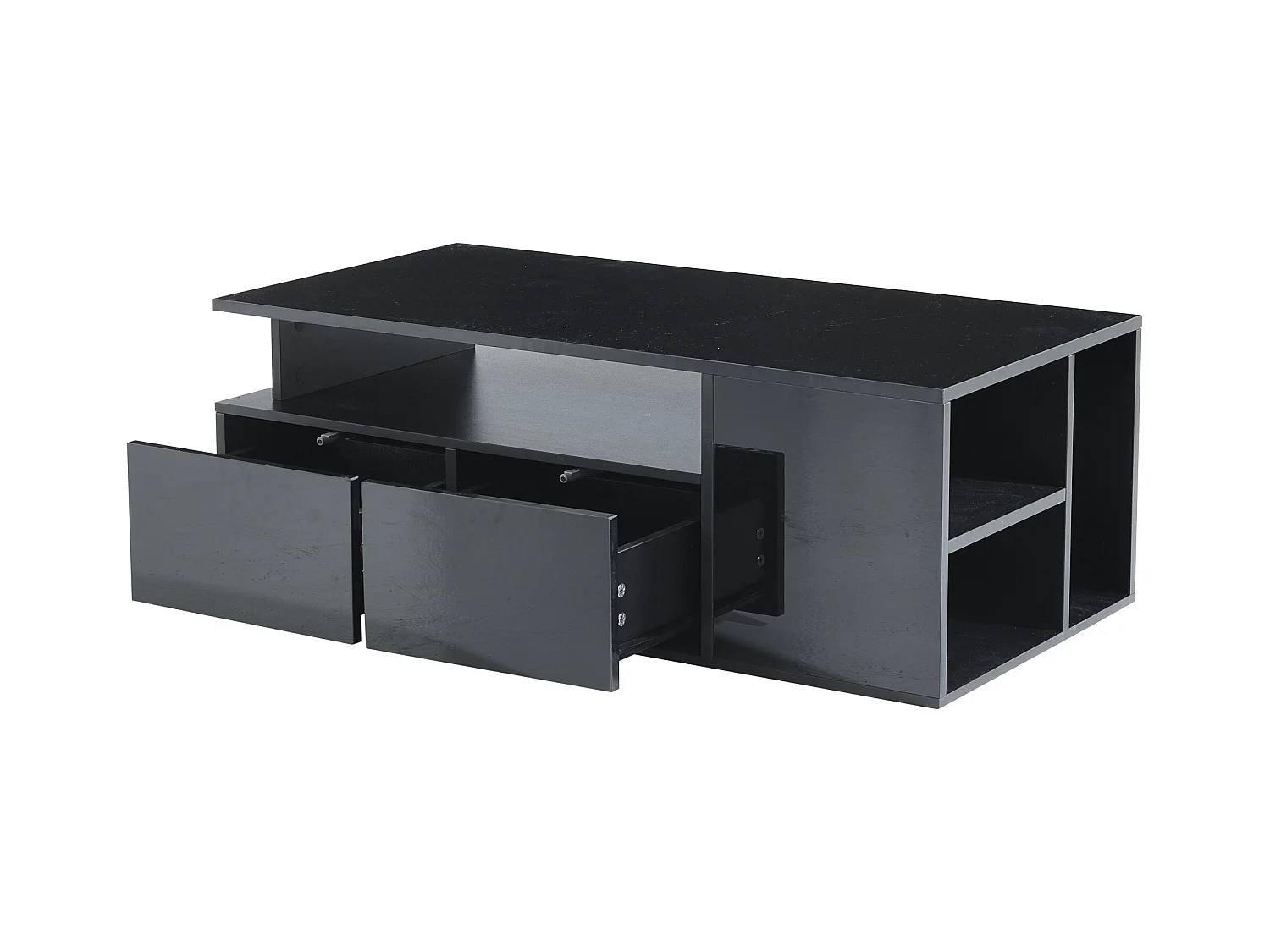 Table à thé - 100 x 50 x 35 cm - able basse de salon - avec Leds + 2 tiroirs - aggloméré - noir