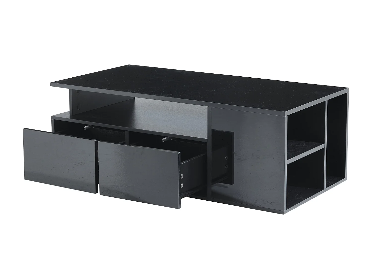 Teetisch - 100 x 50 x 35 cm - Wohnzimmer Couchtisch - mit LEDs + 2 Schubladen - Spanplatte - Schwarz