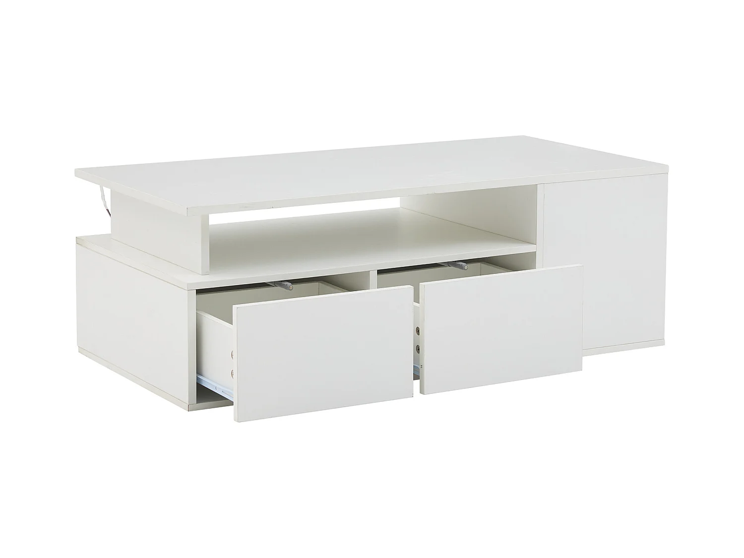 Table à thé - 100 x 50 x 35 cm - able basse de salon - avec Leds + 2 tiroirs - aggloméré - blanc