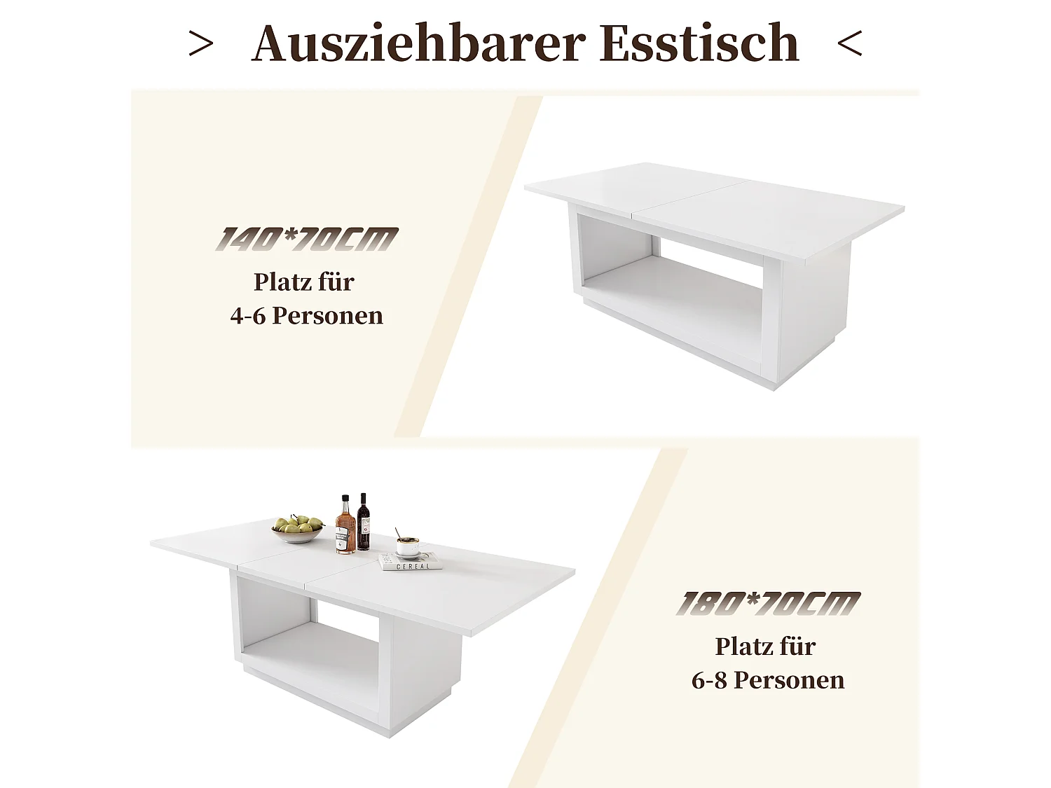 Table basse extensible - 140/180 x 70 x 76.5 cm - simple et moderne -MDF - blanc