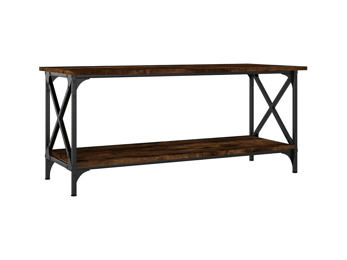 Gerookte eiken salontafel 100x45x45 cm bewerkt hout en ijzer