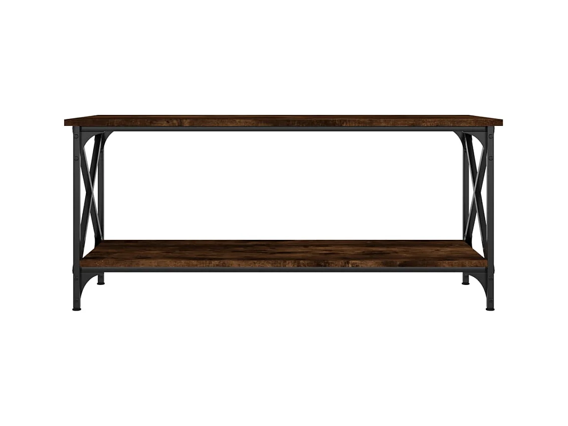 Gerookte eiken salontafel 100x45x45 cm bewerkt hout en ijzer