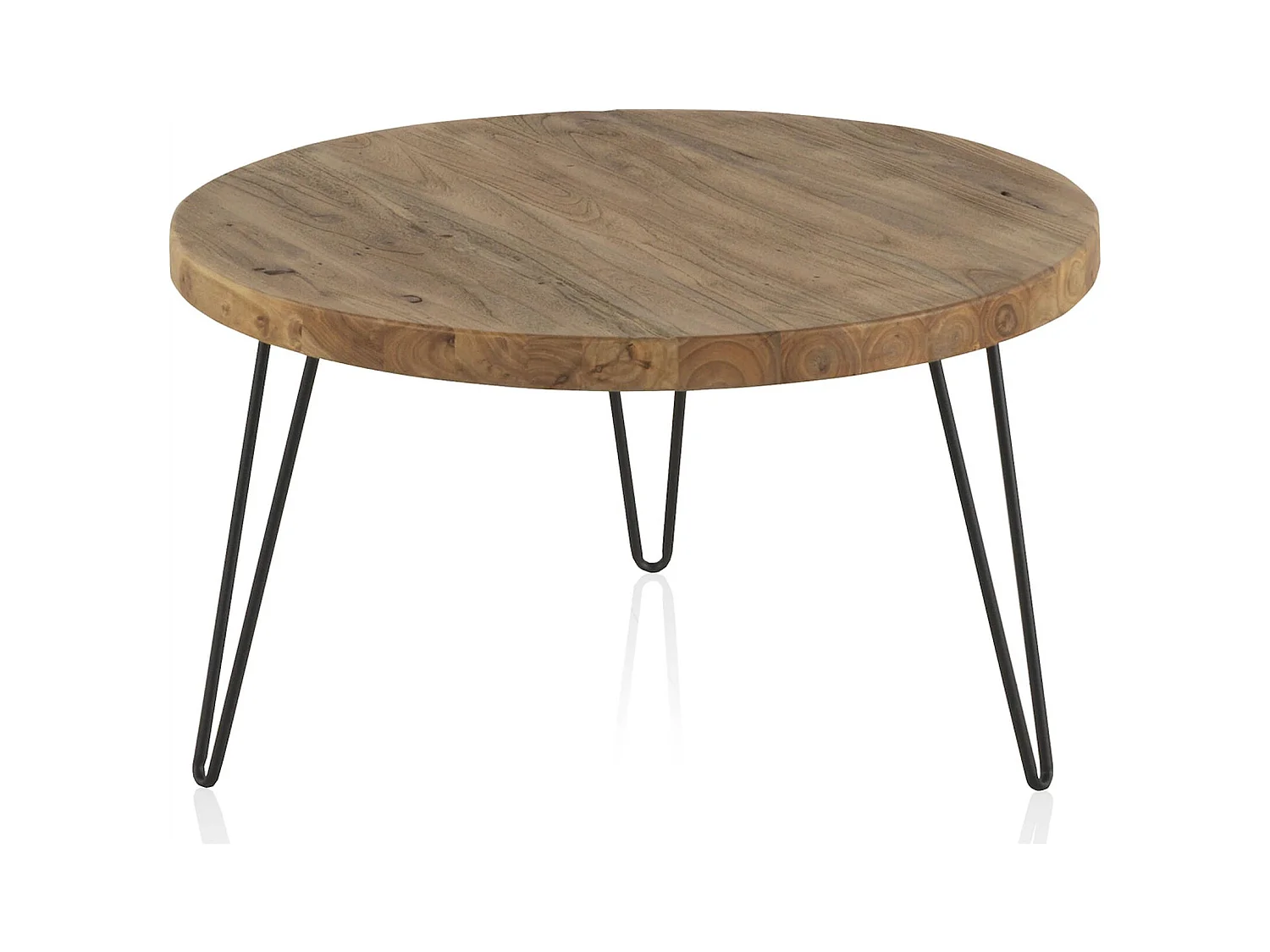 table basse industrielle bois d orme naturel et pieds métal noir