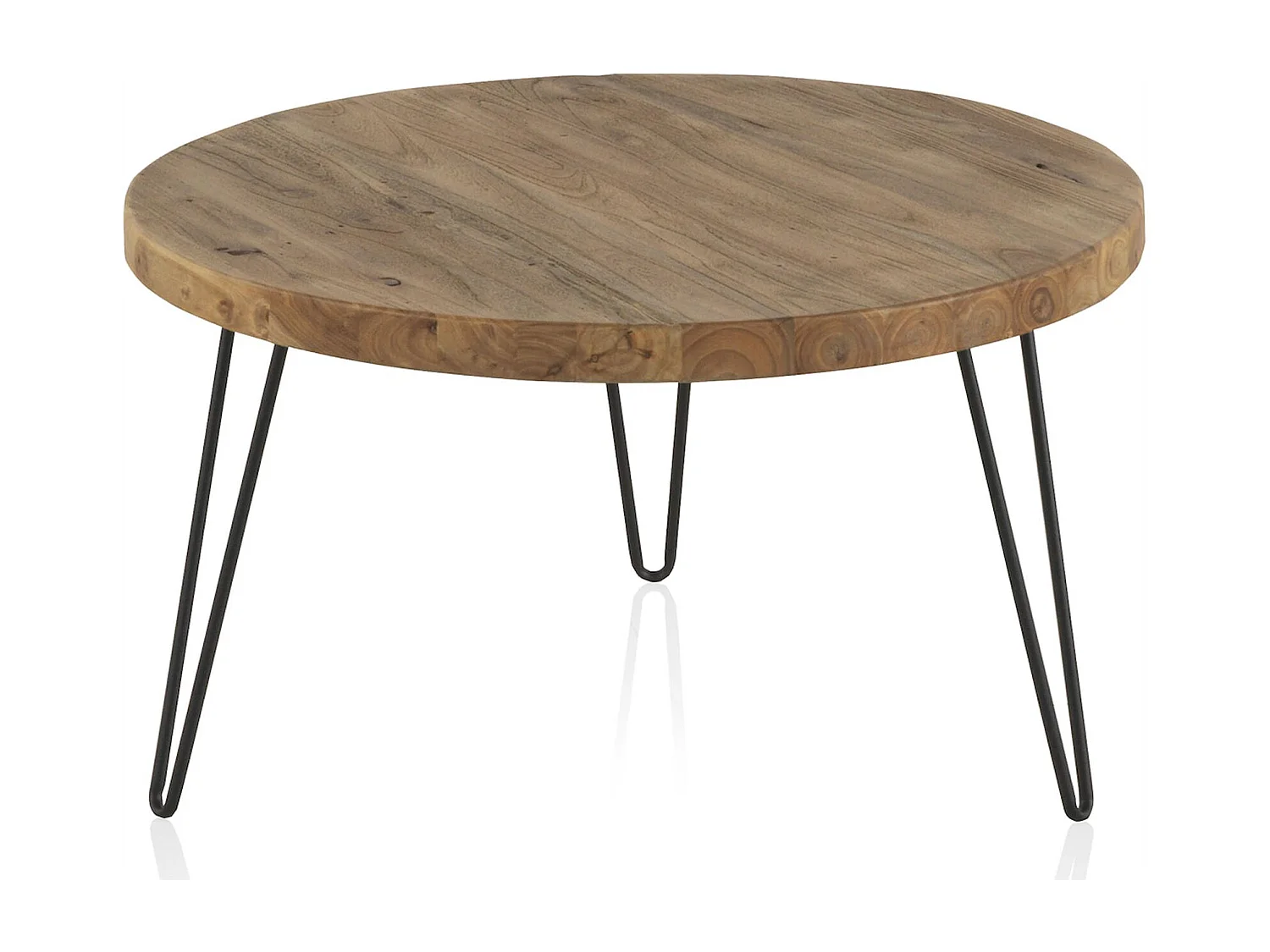 table basse industrielle bois d orme naturel et pieds métal noir