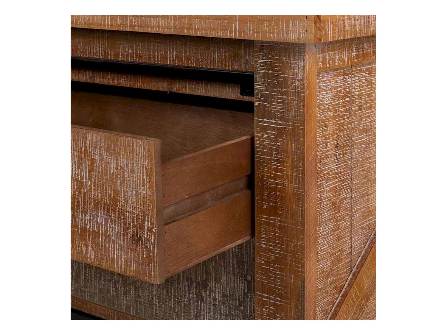 table basse bois et métal style industriel coloré avec tiroirs