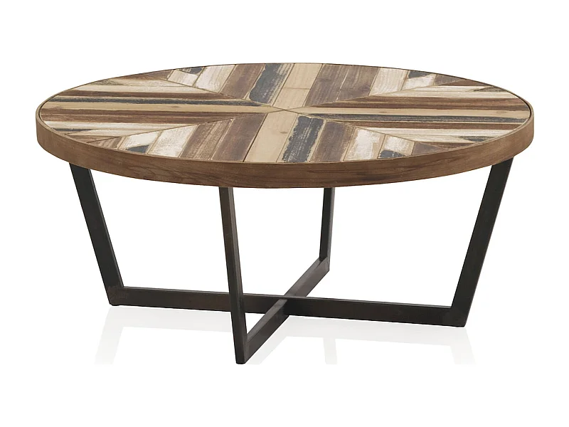 Table basse bois recyclé et métal style industriel chaleureux