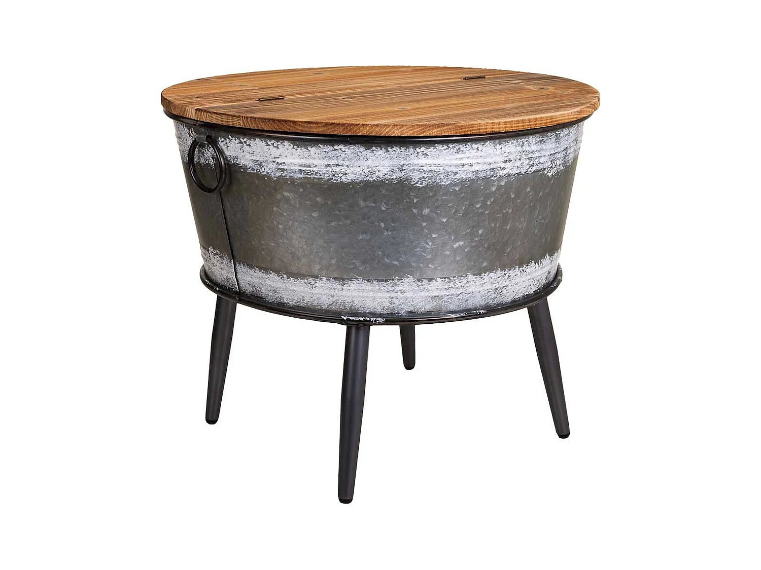 Table basse ronde style industriel bois et métal noir