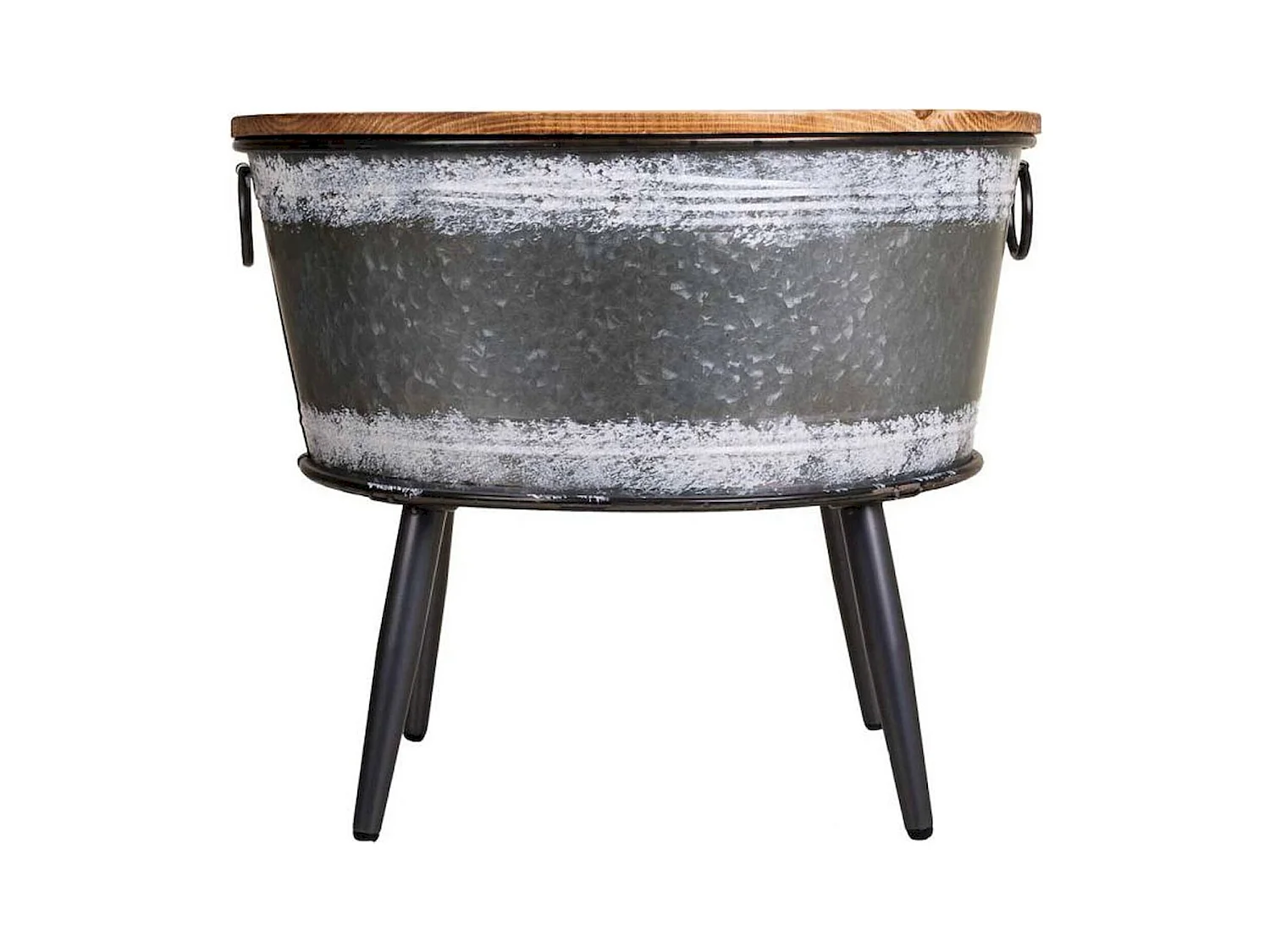 Table basse ronde style industriel bois et métal noir