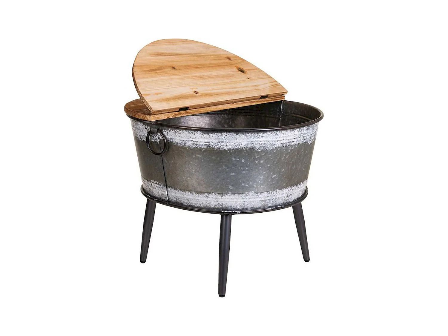 Table basse ronde style industriel bois et métal noir