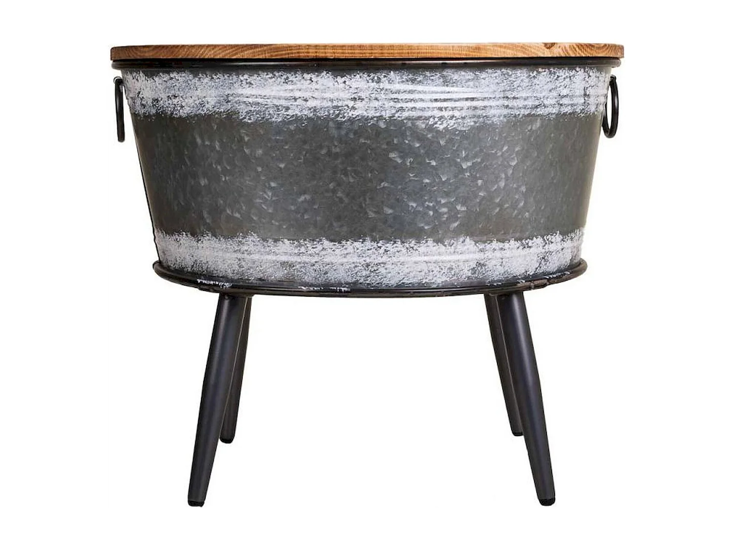 Table basse ronde style industriel bois et métal noir