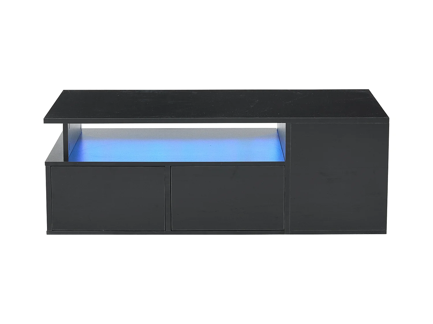Table basse haute brillance 100x50x35cm - avec éclairage LED - 2 tiroirs - 3 compartiments de rangement - Noir