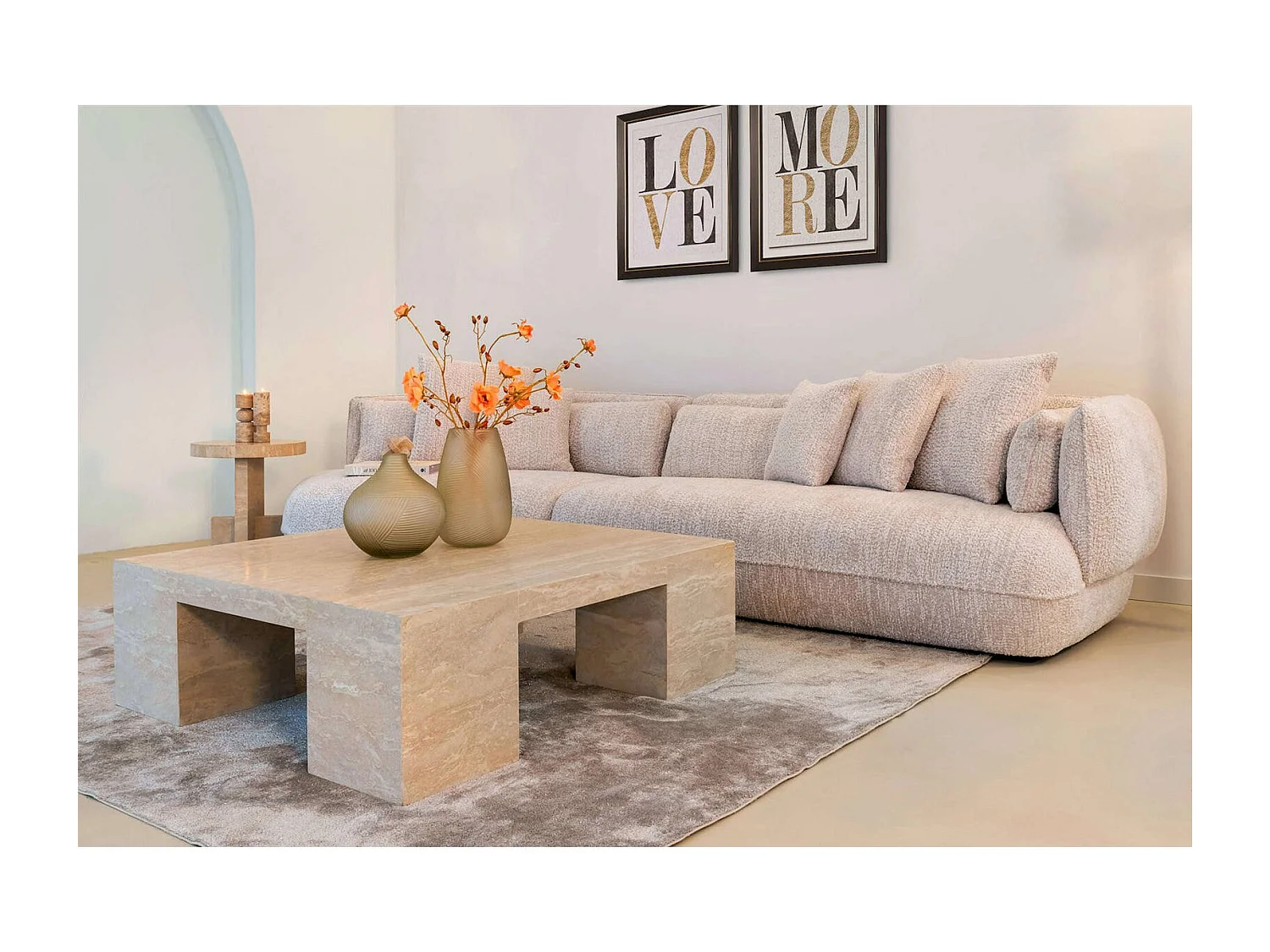 Table basse design travertin beige élégance contemporaine