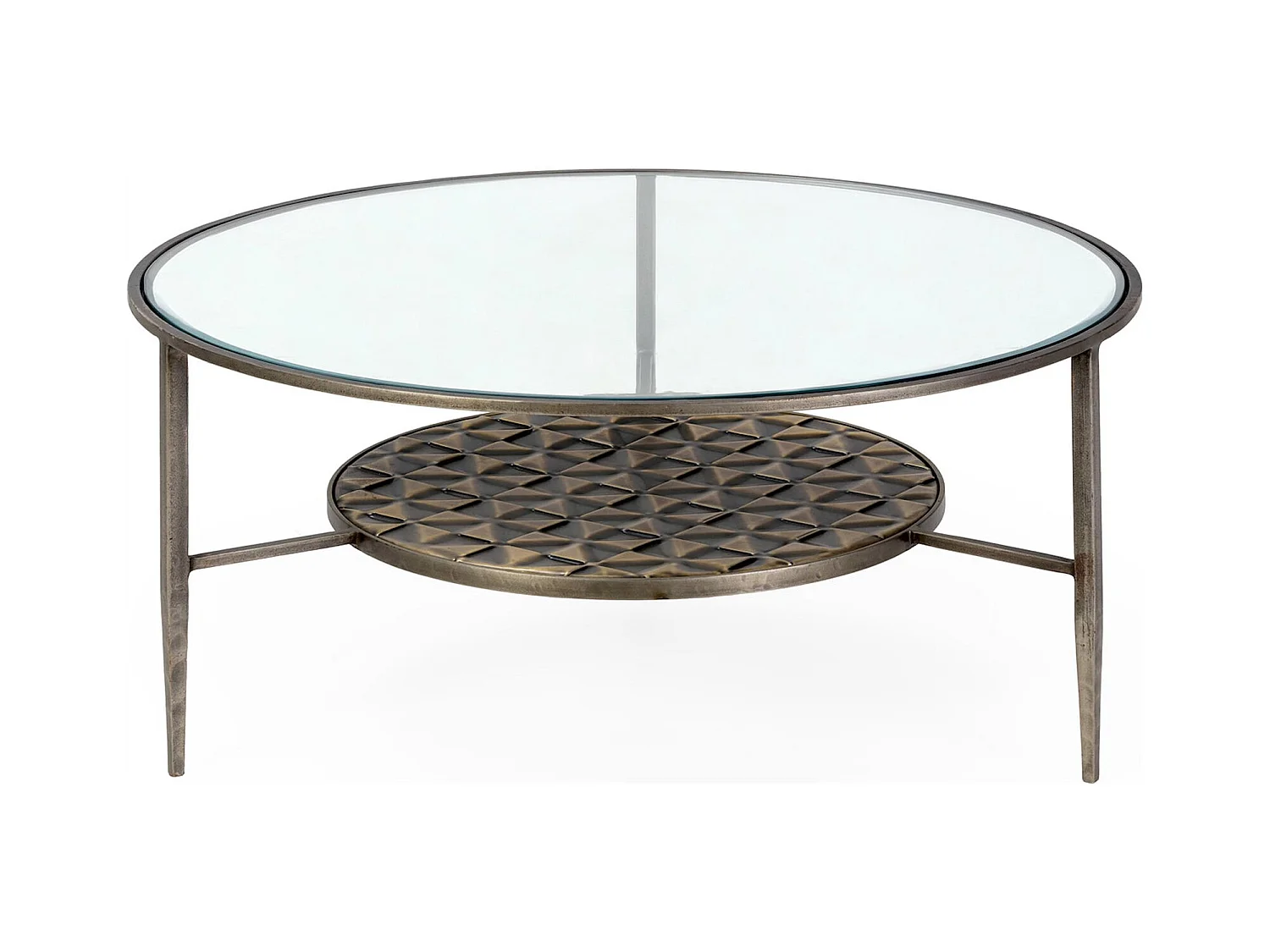 Table à café doré antique en métal et verre avec plateau décoratif