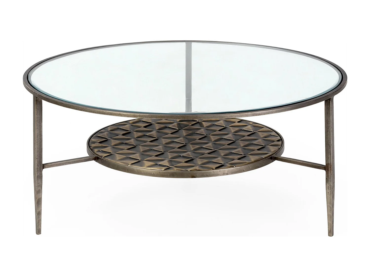 Table à café doré antique en métal et verre avec plateau décoratif