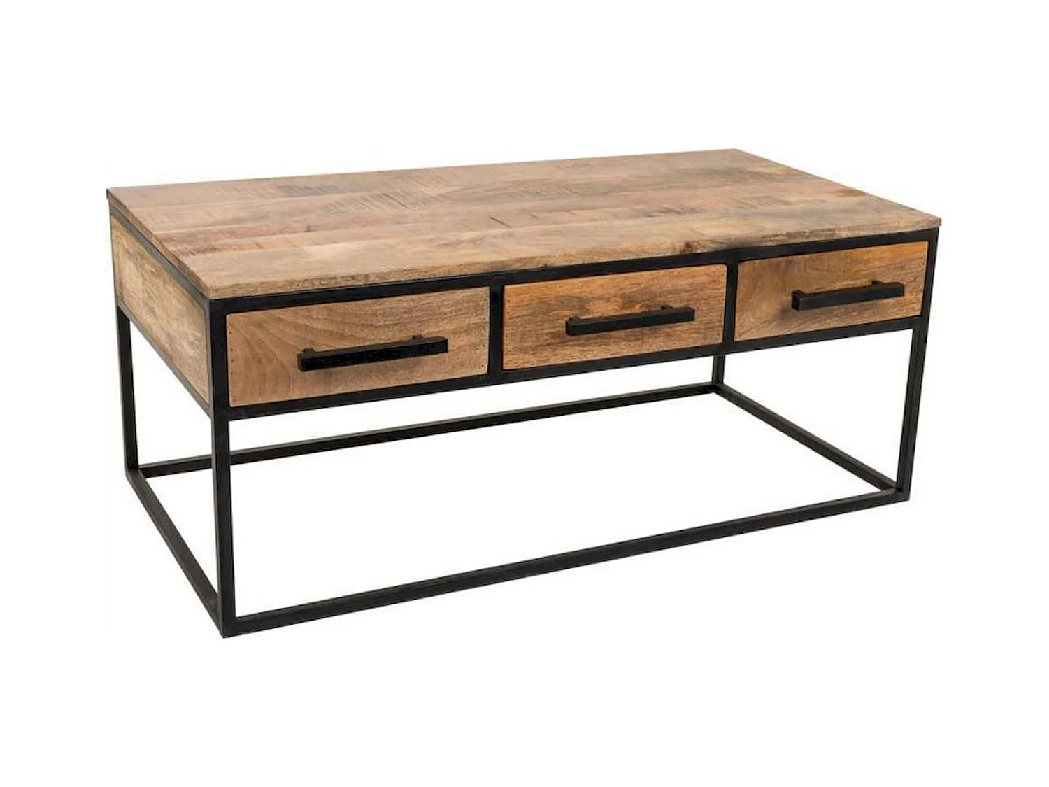 Table basse bois et métal avec tiroirs style industriel chic