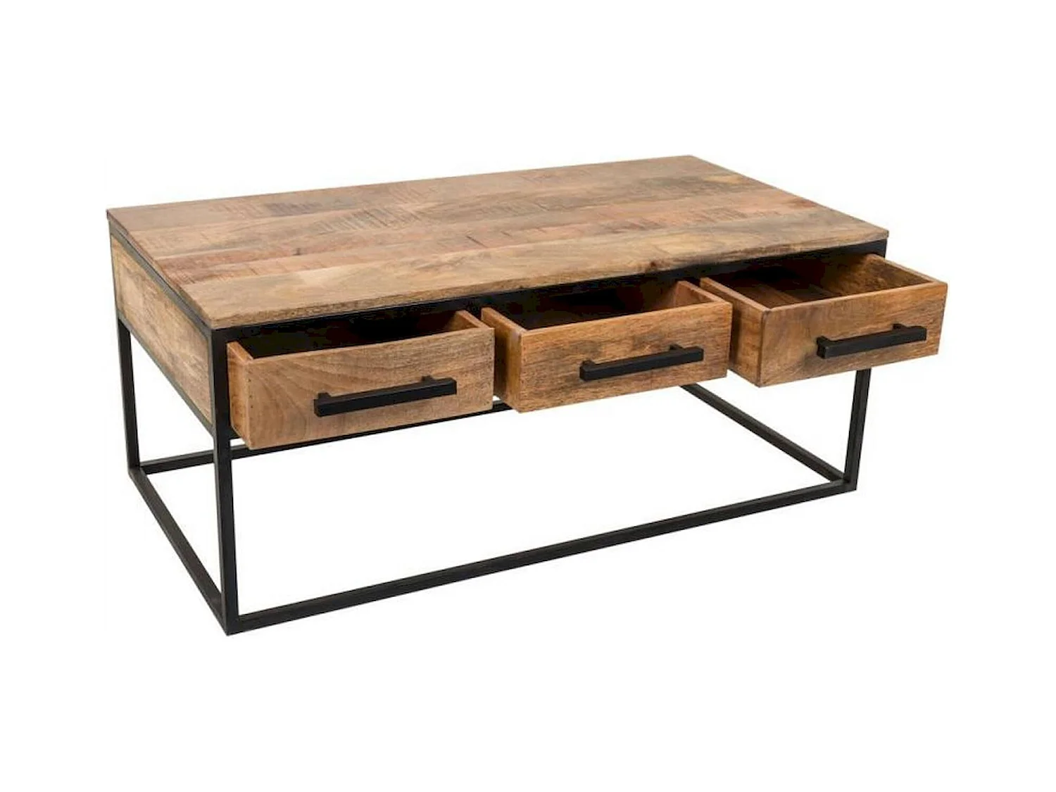 Table basse bois et métal avec tiroirs style industriel chic