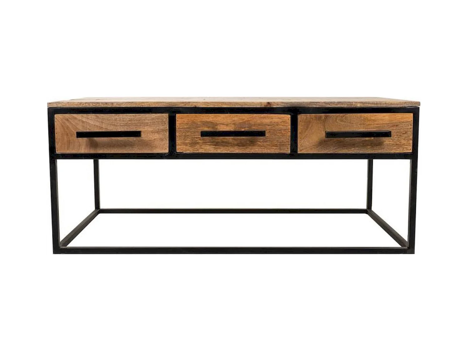 Table basse bois et métal avec tiroirs style industriel chic