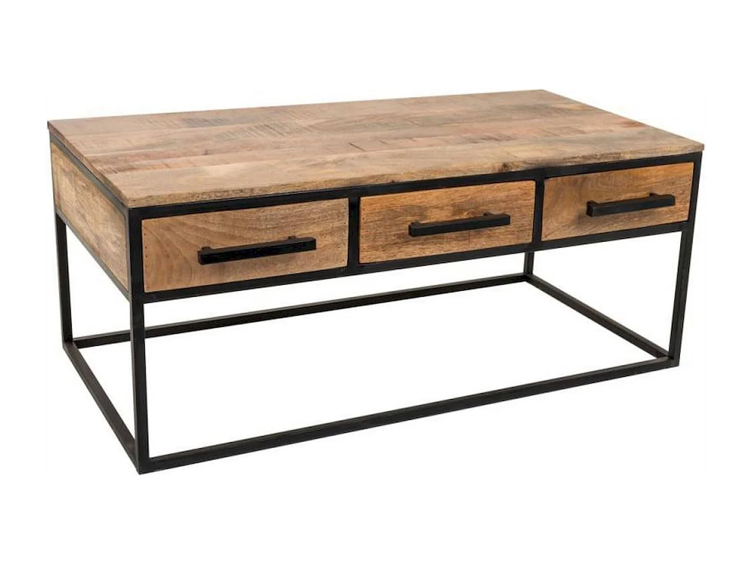 Table basse bois et métal avec tiroirs style industriel chic