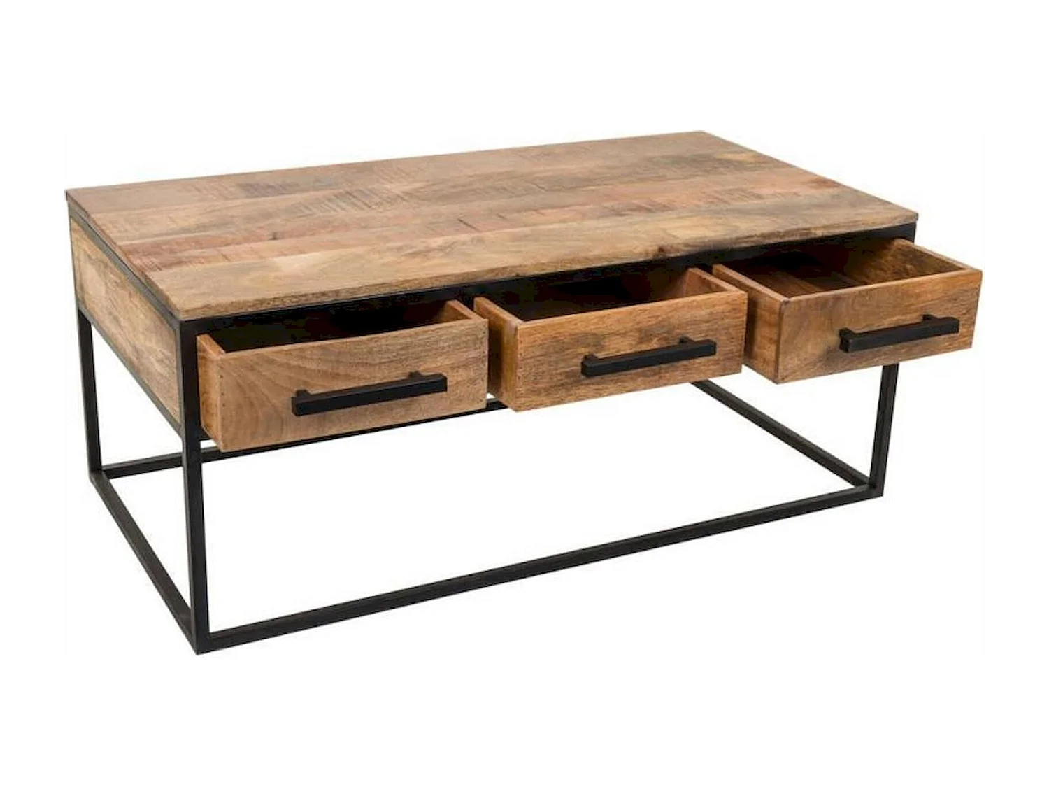 Table basse bois et métal avec tiroirs style industriel chic