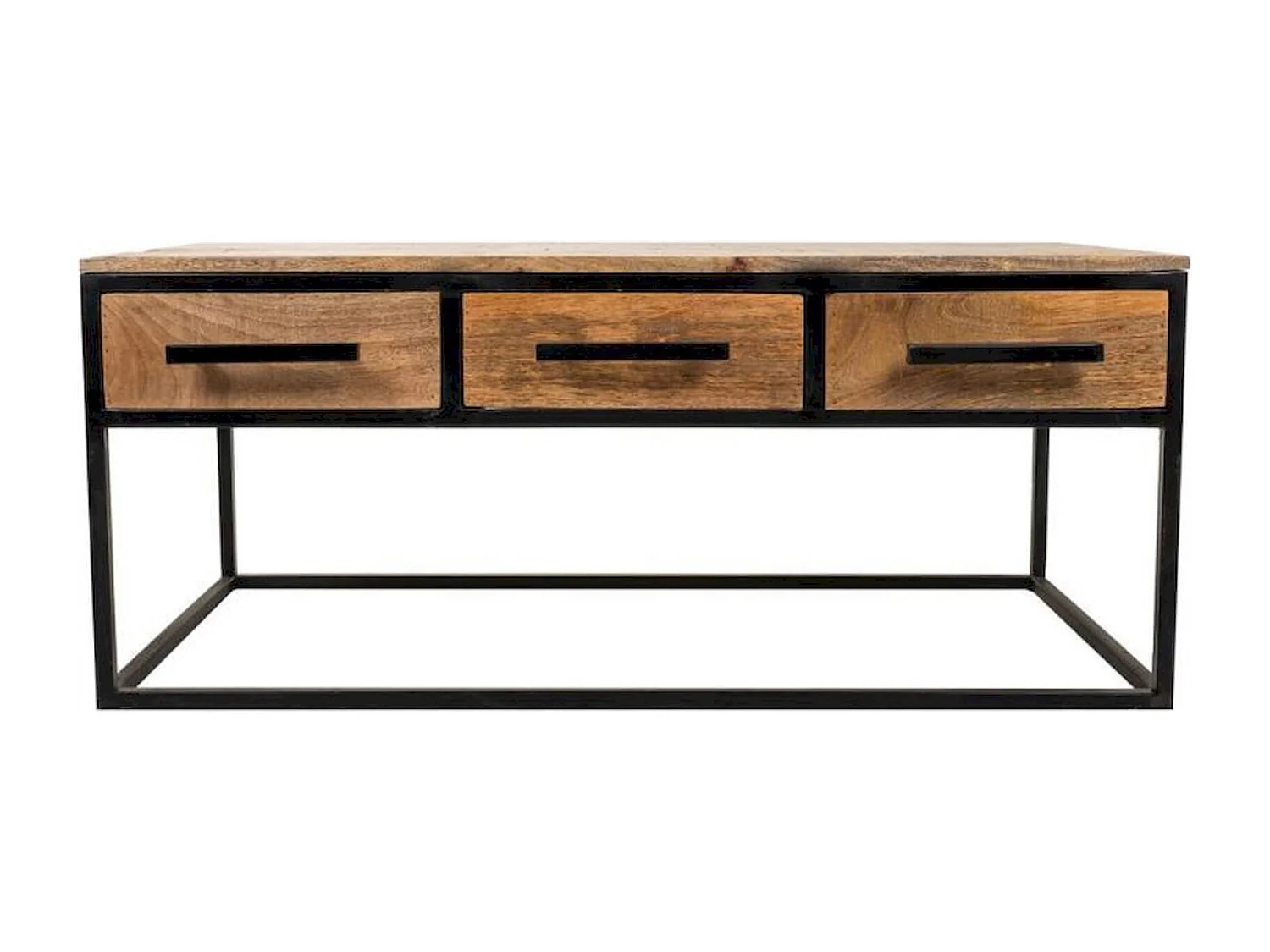 Table basse bois et métal avec tiroirs style industriel chic