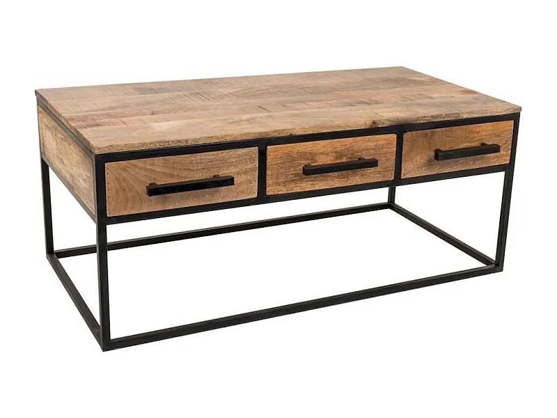 Table basse bois et métal avec tiroirs style industriel chic