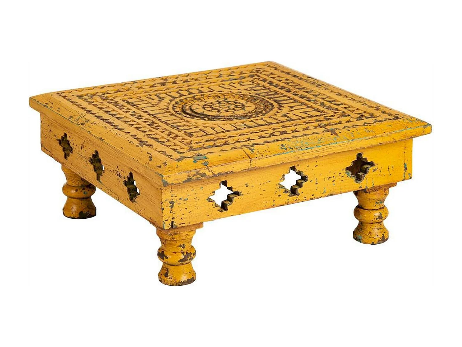 Table basse sculptée en bois de manguier finition artisanale