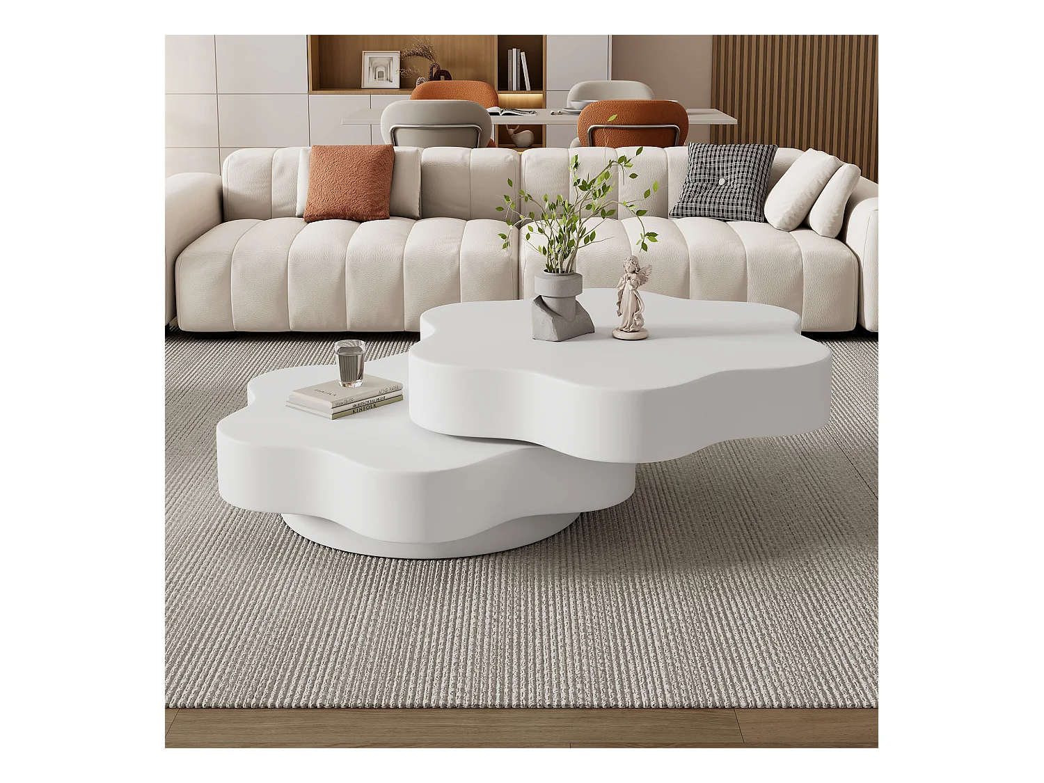 Table basse en forme de fleur - 74.8 x 67.5 x 31 cm - plateau supérieur rotatif à 360 °- aggloméré - blanc