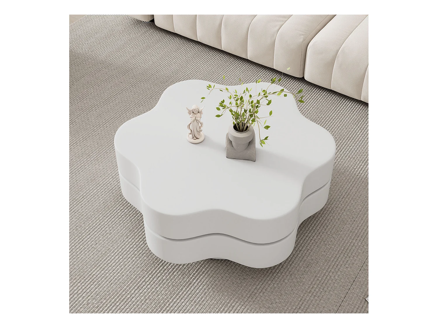 Table basse en forme de fleur - 74.8 x 67.5 x 31 cm - plateau supérieur rotatif à 360 °- aggloméré - blanc