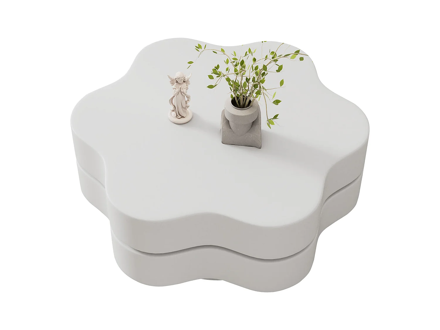 Table basse en forme de fleur - 74.8 x 67.5 x 31 cm - plateau supérieur rotatif à 360 °- aggloméré - blanc