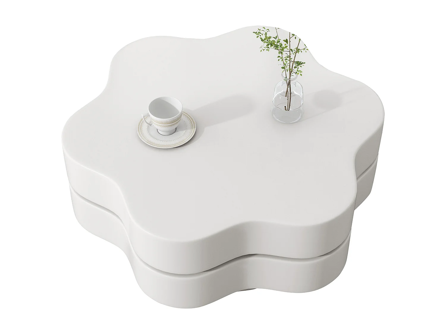 Table basse en forme de fleur - 74.8 x 67.5 x 31 cm - plateau supérieur rotatif à 360 °- aggloméré - blanc