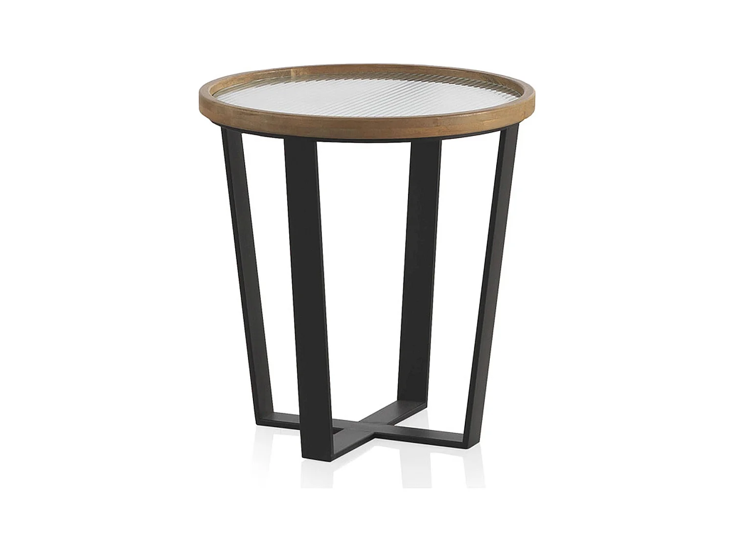 x2 Tables basses ronde en bois et métal avec plateau en verre trempé