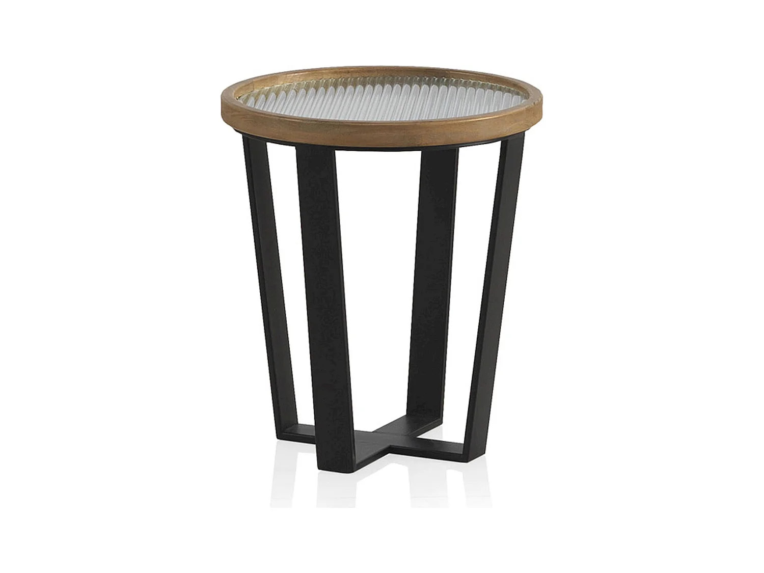 x2 Tables basses ronde en bois et métal avec plateau en verre trempé