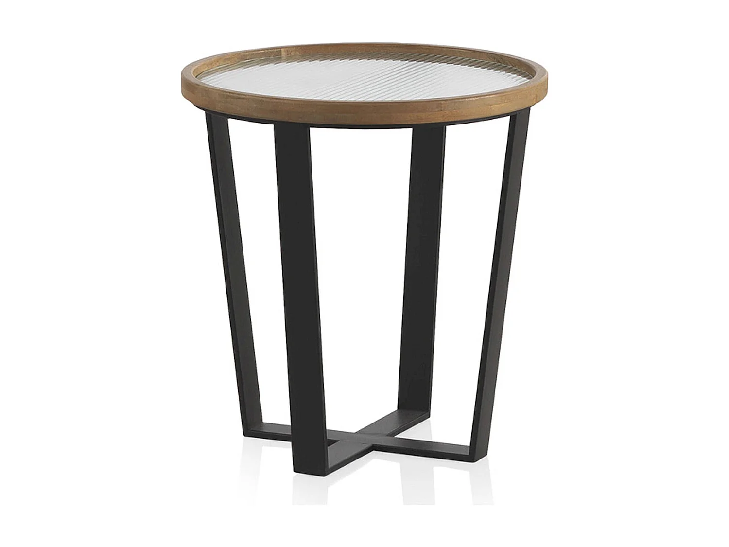 x2 Tables basses ronde en bois et métal avec plateau en verre trempé