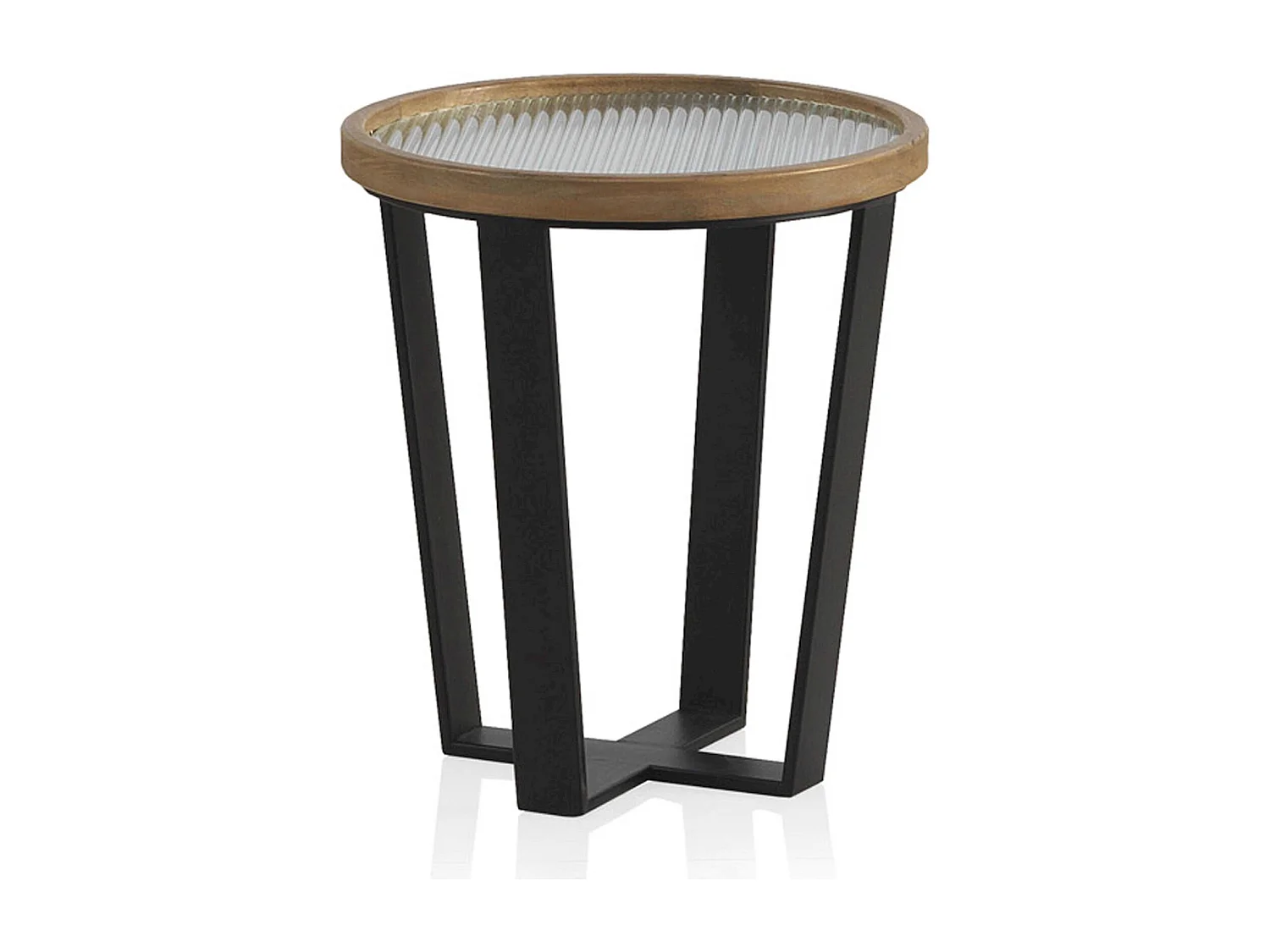 x2 Tables basses ronde en bois et métal avec plateau en verre trempé