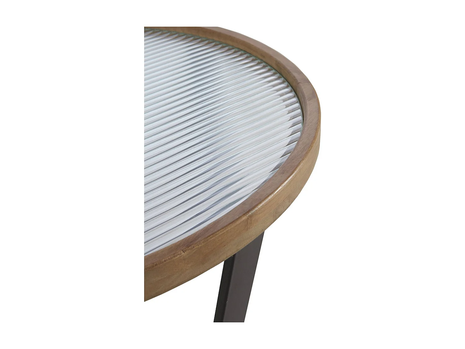 x2 Tables basses ronde en bois et métal avec plateau en verre trempé