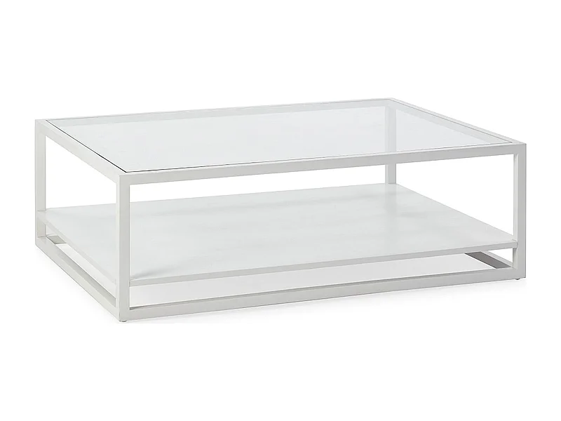 Table basse verre et bois de cèdre blanc design contemporain