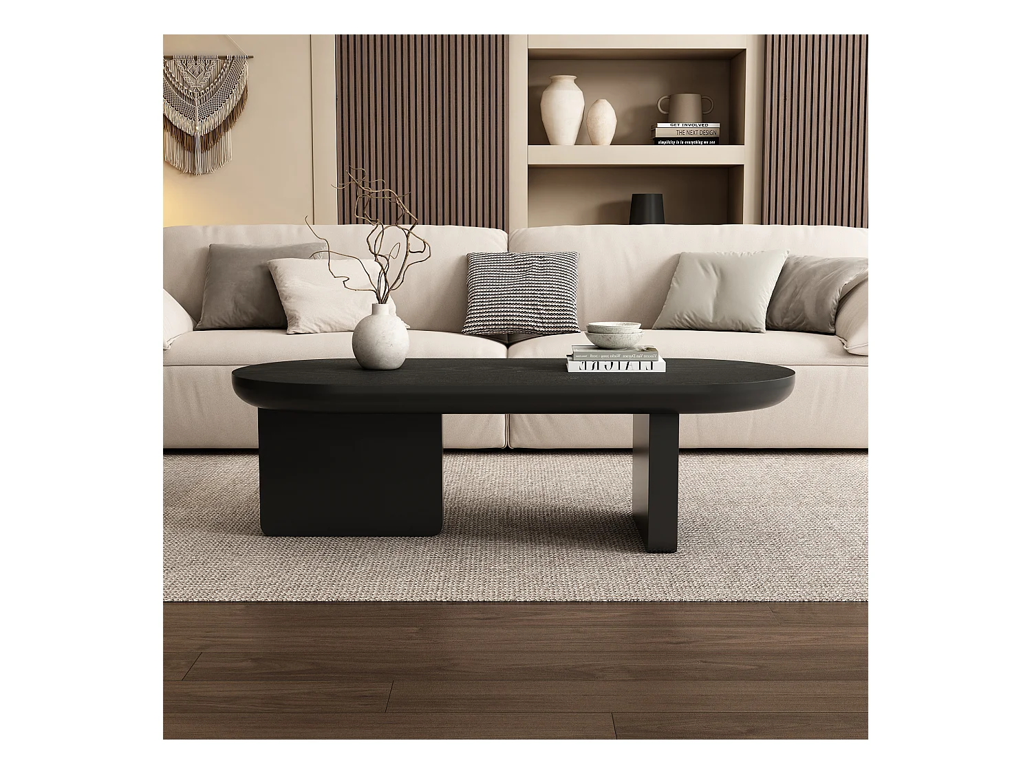 Table basse moderne - 119.7 x 49.8 x 35.5 cm - table de salon peinte à la bombe - MDF - noir