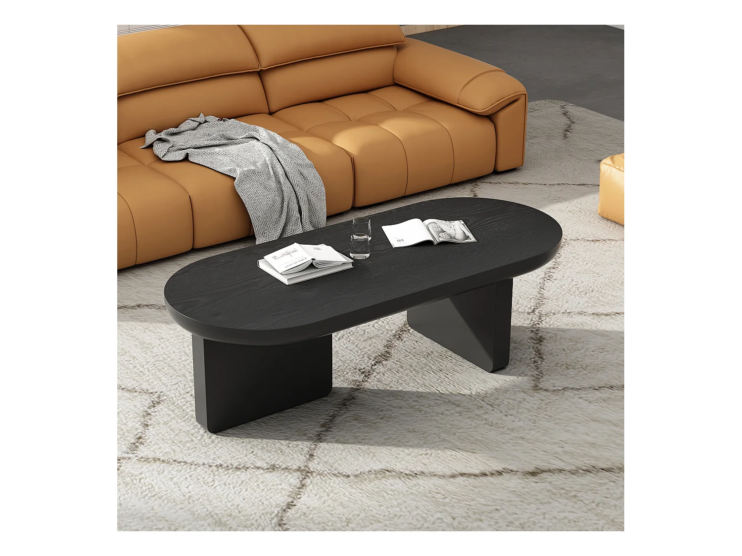 Table basse moderne - 119.7 x 49.8 x 35.5 cm - table de salon peinte à la bombe - MDF - noir