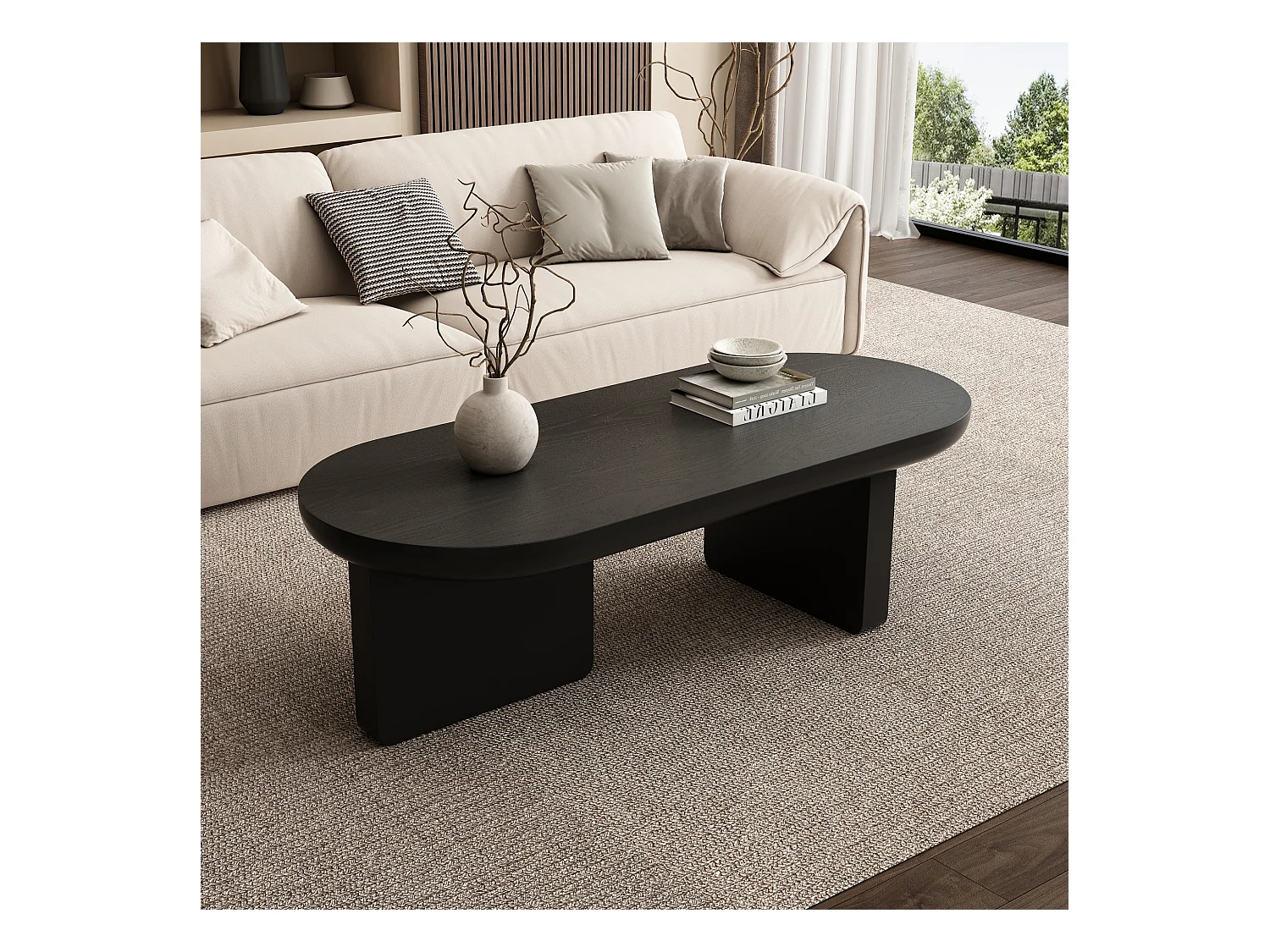 Table basse moderne - 119.7 x 49.8 x 35.5 cm - table de salon peinte à la bombe - MDF - noir