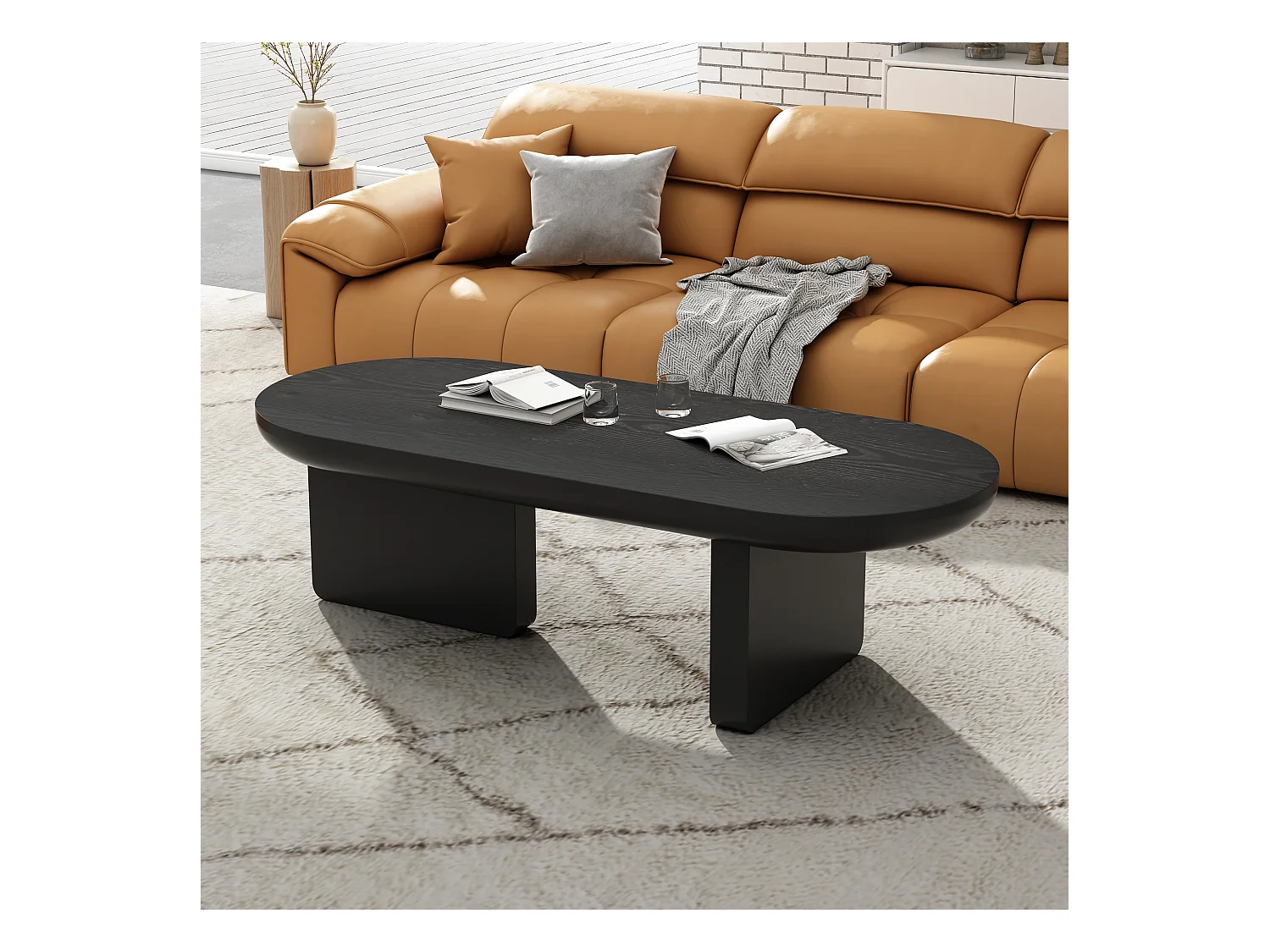 Table basse moderne - 119.7 x 49.8 x 35.5 cm - table de salon peinte à la bombe - MDF - noir