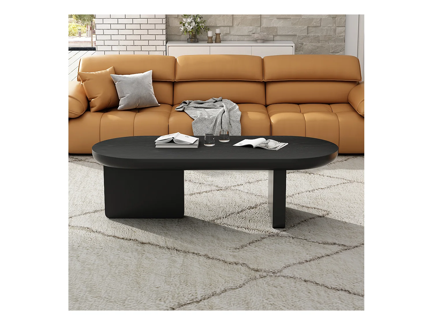 Table basse moderne - 119.7 x 49.8 x 35.5 cm - table de salon peinte à la bombe - MDF - noir