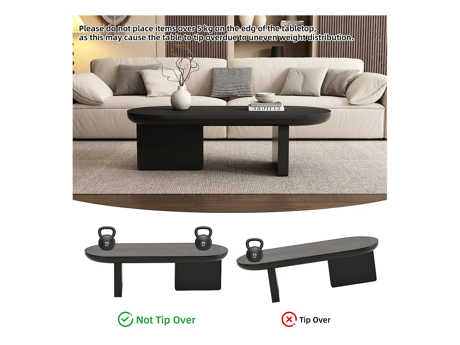 Table basse moderne - 119.7 x 49.8 x 35.5 cm - table de salon peinte à la bombe - MDF - noir