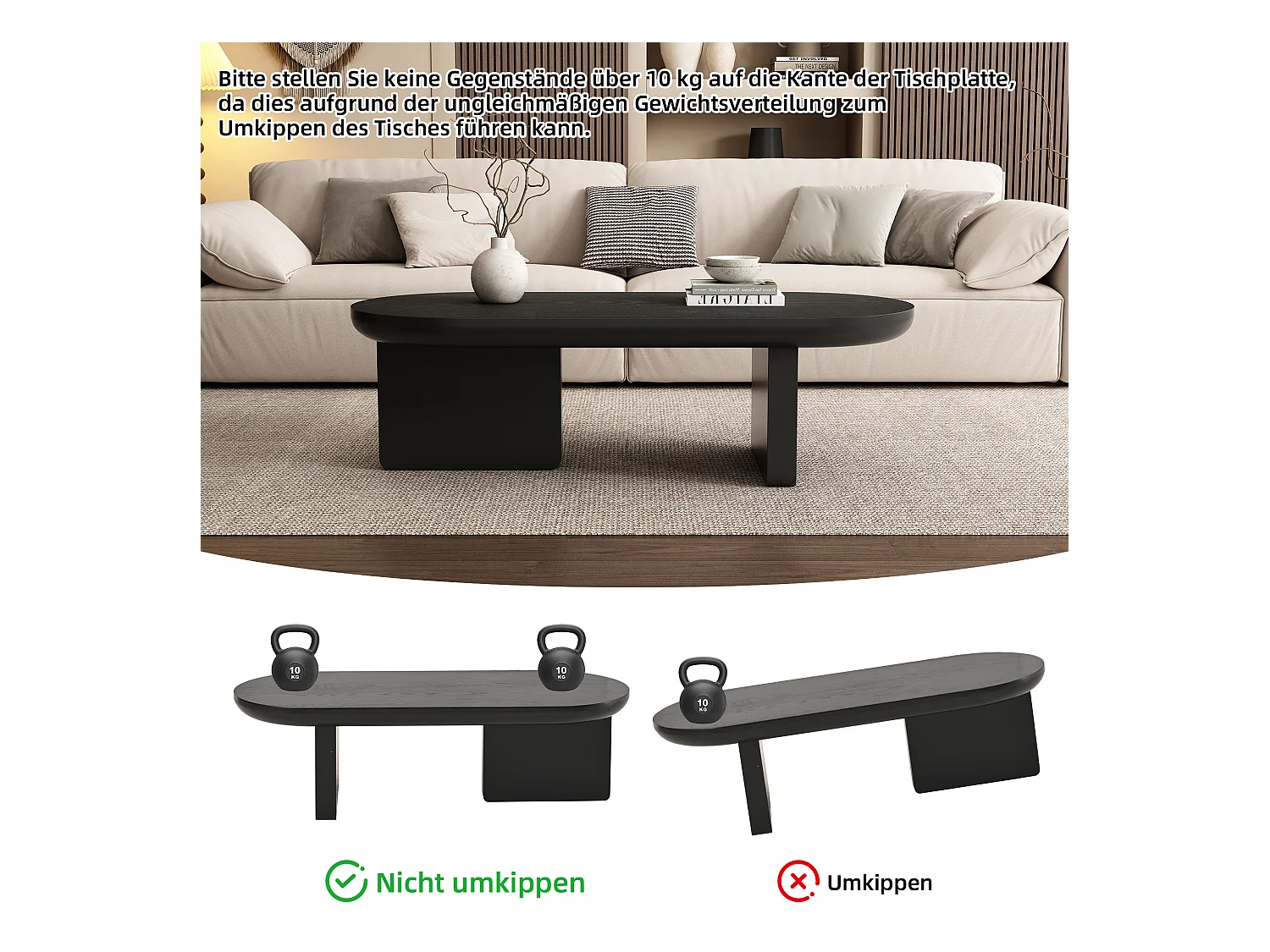 Moderner Couchtisch - 119,7 x 49,8 x 35,5 cm - Wohnzimmertisch lackiert - MDF - Schwarz