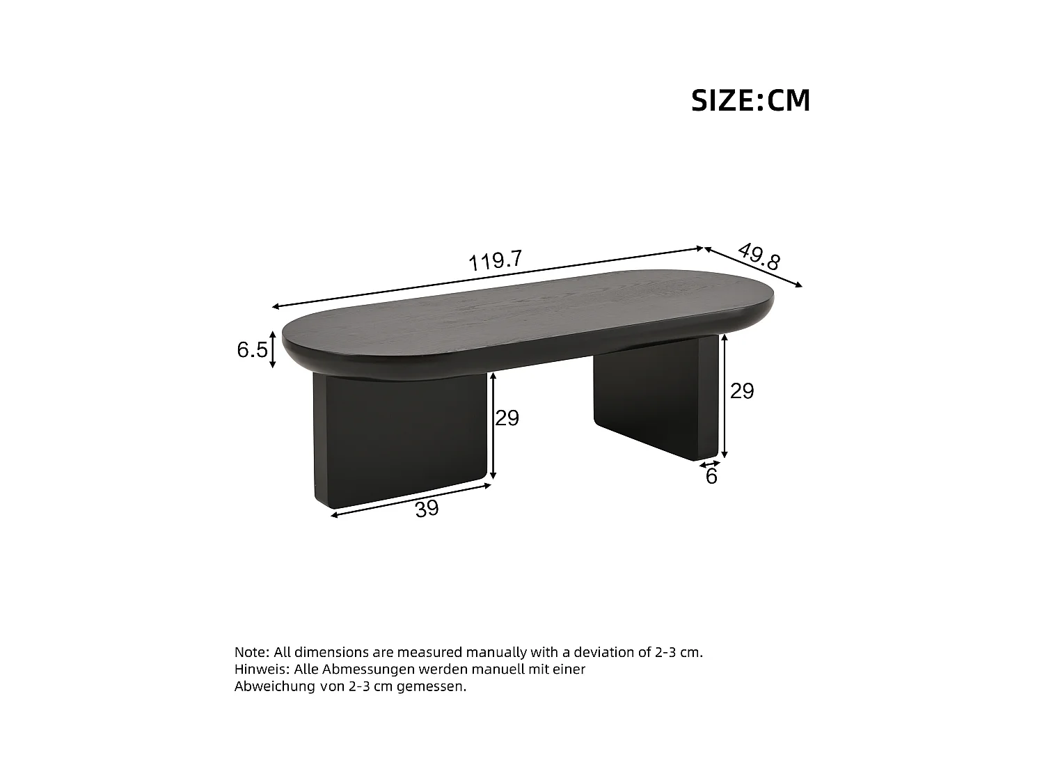 Moderner Couchtisch - 119,7 x 49,8 x 35,5 cm - Wohnzimmertisch lackiert - MDF - Schwarz