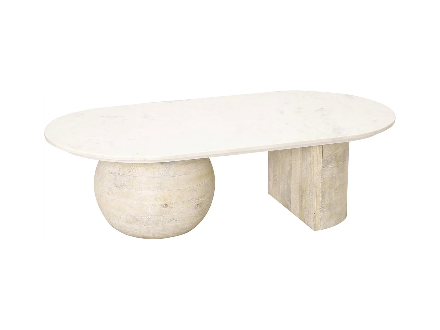 table basse design en bois de manguier et plateau marbre naturel