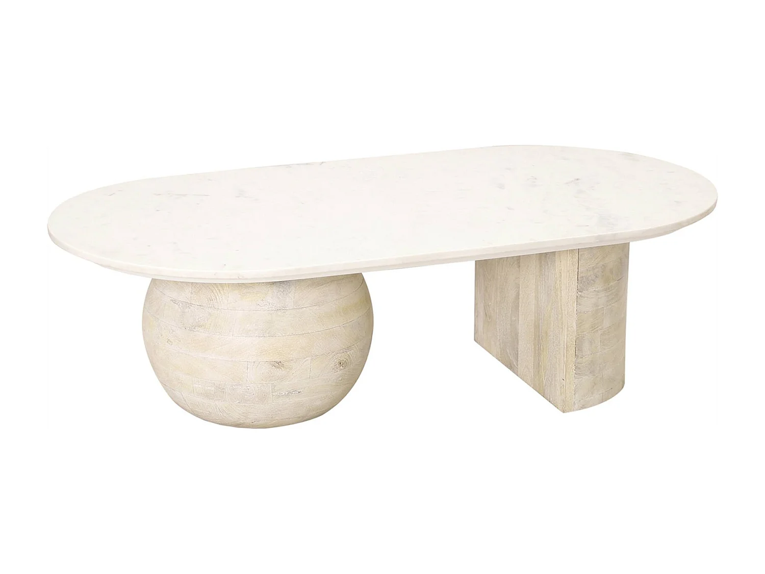 table basse design en bois de manguier et plateau marbre naturel