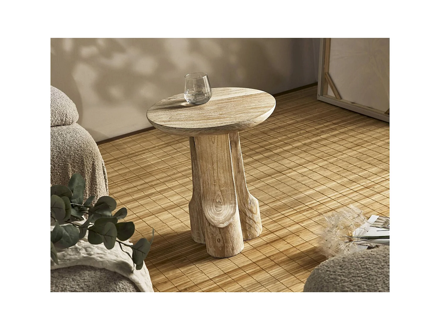 table basse ronde en bois naturel paulownia élégant