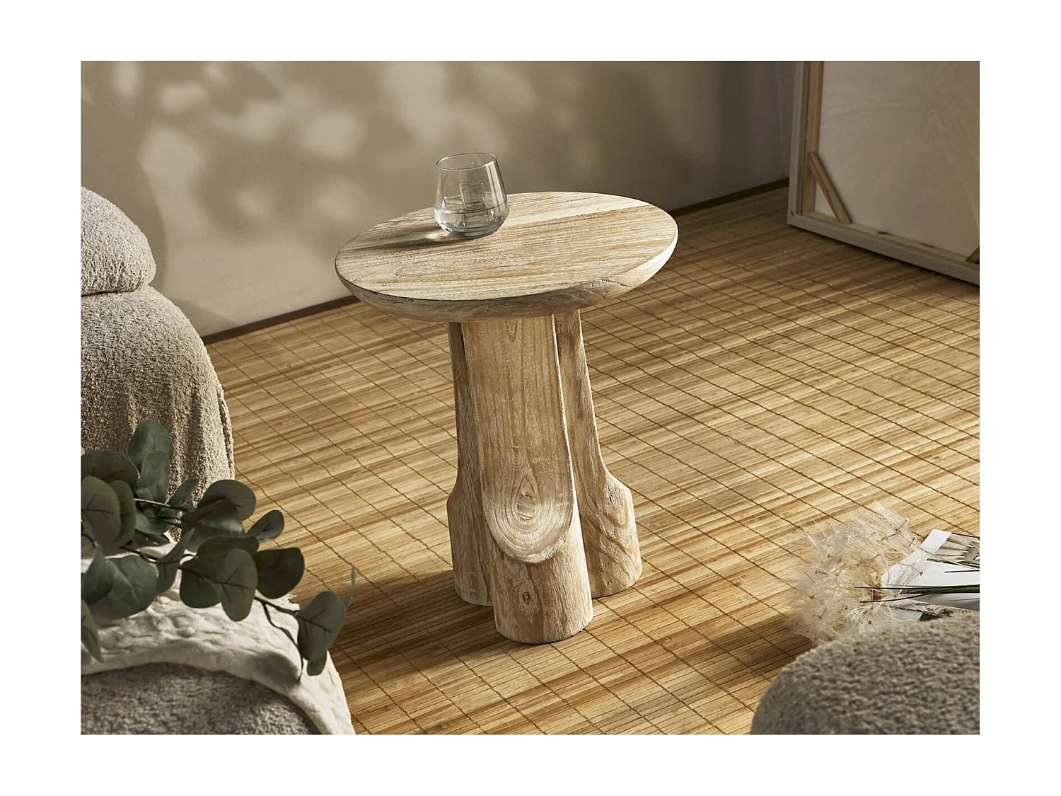 table basse ronde en bois naturel paulownia élégant